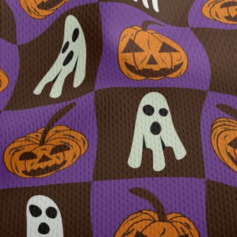 Plaid Ghost Pumpkin Athletic Mesh Flat Back