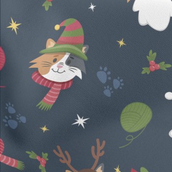 Calico Cat Celebrates Christma Lightweight Cotton Poplin