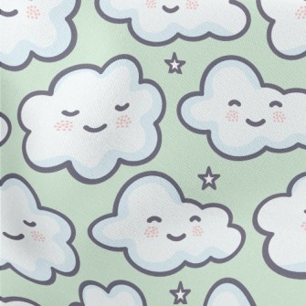 Cute Smiling Clouds Lightweight Cotton Poplin