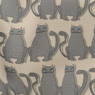 Hand Drawn Blue Eyed Cat Lightweight Cotton Poplin