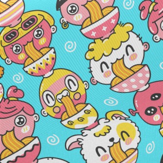 Cute Doll Eating Ramen Midweight Cotton Poplin