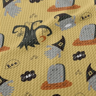 Cute Ghost And Tombstone Birdseye Piqué