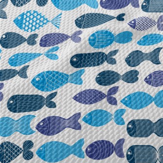 Cartoon Fish Pattern Birdseye Piqué