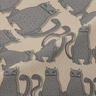 Hand Drawn Blue Eyed Cat Piqué