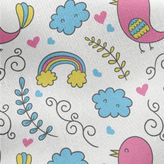 Colorful Graffiti Bird Jersey Backed Fleece