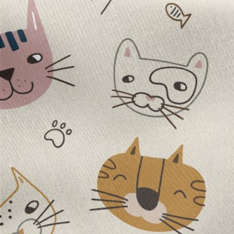 Smiley Cat Doodle Jersey Backed Fleece