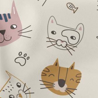 Smiley Cat Doodle Lightweight Cotton Poplin