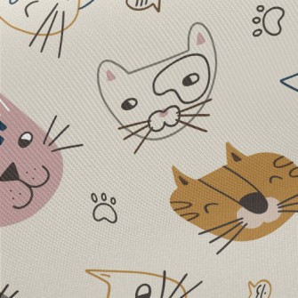 Smiley Cat Doodle Midweight Cotton Poplin