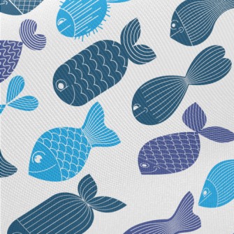 Cartoon Fish Pattern Midweight Cotton Poplin