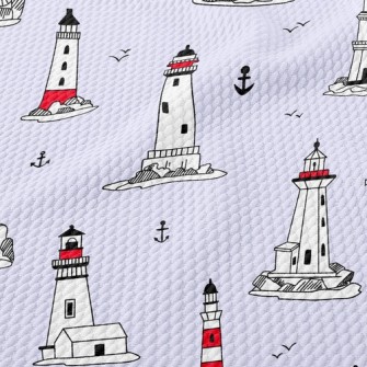 Lighthouse And Flying Seagulls Birdseye Piqué