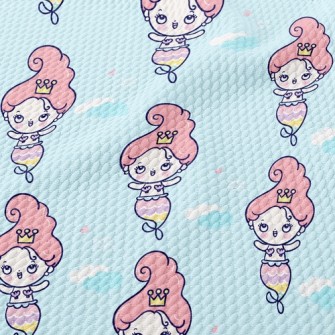 Cartoon Funny Mermaid Princess Birdseye Piqué