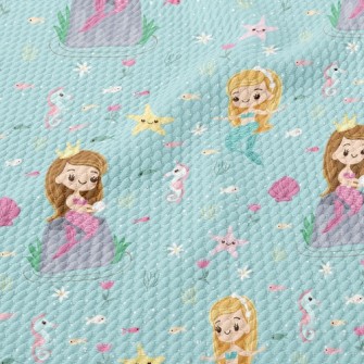 Playful Seahorse Mermaid Princ Birdseye Piqué