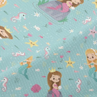 Playful Seahorse Mermaid Princ Piqué