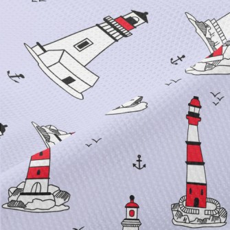 Lighthouse And Flying Seagulls Piqué