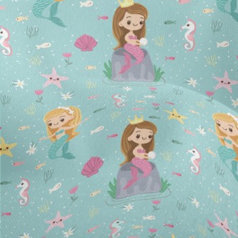 Playful Seahorse Mermaid Princ Lightweight Performance Linen