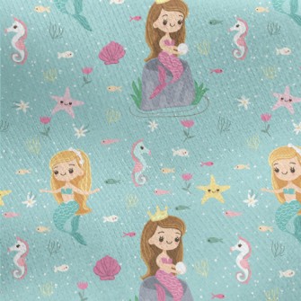 Playful Seahorse Mermaid Princ Jersey Backed Fleece