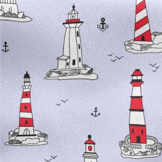 Lighthouse And Flying Seagulls Jersey Backed Fleece