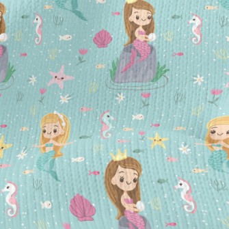 Playful Seahorse Mermaid Princ Stretch Jersey