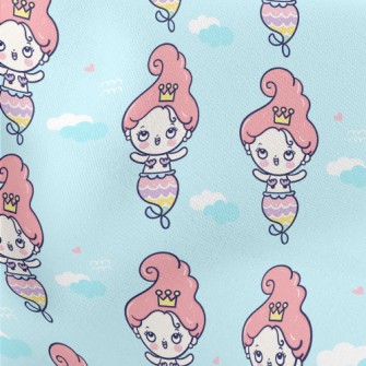 Cartoon Funny Mermaid Princess Lightweight Cotton Poplin