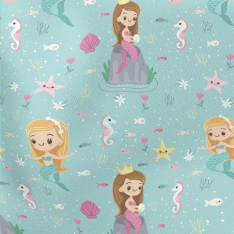 Playful Seahorse Mermaid Princ Lightweight Cotton Poplin