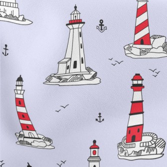 Lighthouse And Flying Seagulls Lightweight Cotton Poplin