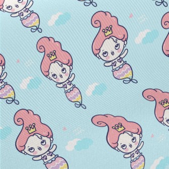Cartoon Funny Mermaid Princess Midweight Cotton Poplin