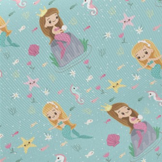 Playful Seahorse Mermaid Princ Midweight Cotton Poplin