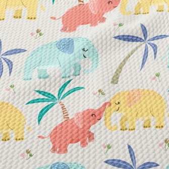 Cute Elephant Family Birdseye Piqué