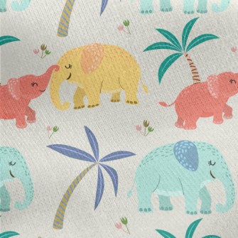 Cute Elephant Family Jersey Backed Fleece