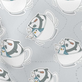 Coffee Cup Panda Penguin Lightweight Cotton Poplin