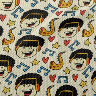 Hand Drawn Cartoon Singing Boy Birdseye Piqué