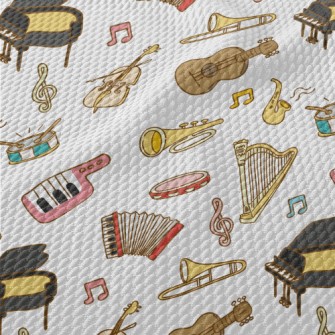 Cute Musical Instrument Doodle Birdseye Piqué