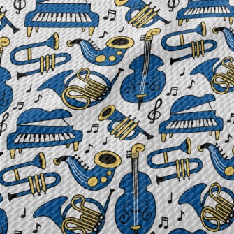 Blue Musical Instrument Doodle Birdseye Piqué