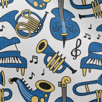 Blue Musical Instrument Doodle Chiffon