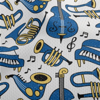 Blue Musical Instrument Doodle Athletic Mesh Flat Back