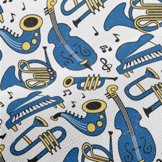 Blue Musical Instrument Doodle Performance Linen
