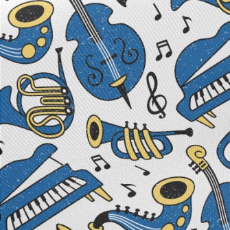Blue Musical Instrument Doodle Twill