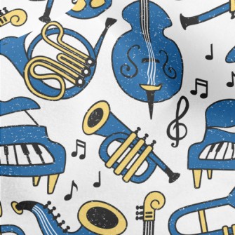 Blue Musical Instrument Doodle Micro Fleece