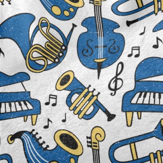 Blue Musical Instrument Doodle Minky