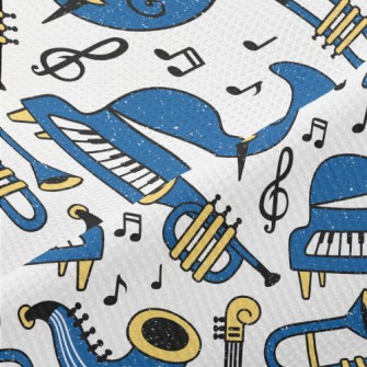 Blue Musical Instrument Doodle Piqué