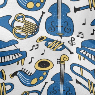 Blue Musical Instrument Doodle Lightweight Performance Linen