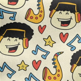 Hand Drawn Cartoon Singing Boy Jersey Backed Fleece