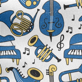 Blue Musical Instrument Doodle Jersey Backed Fleece