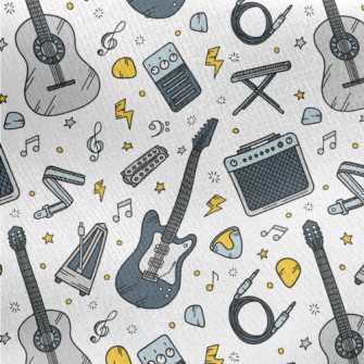 Cartoon Guitar And Speaker Jersey Backed Fleece