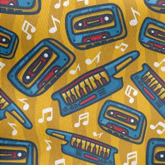 Retro Cute Music Theme Jersey Backed Fleece