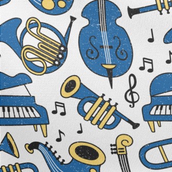Blue Musical Instrument Doodle Pongee