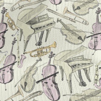 Hand Drawn Orchestral Illustra Stretch Jersey