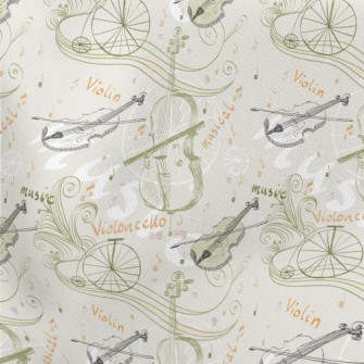 Beautiful Violin Illustration Lightweight Cotton Poplin