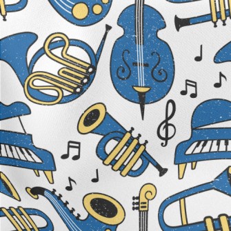 Blue Musical Instrument Doodle Lightweight Cotton Poplin