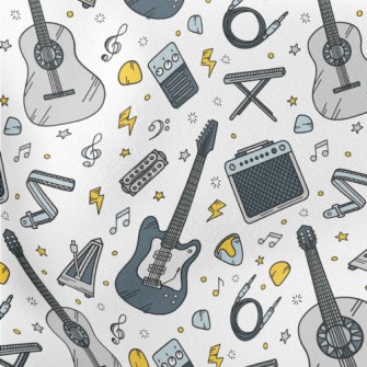 Cartoon Guitar And Speaker Lightweight Cotton Poplin